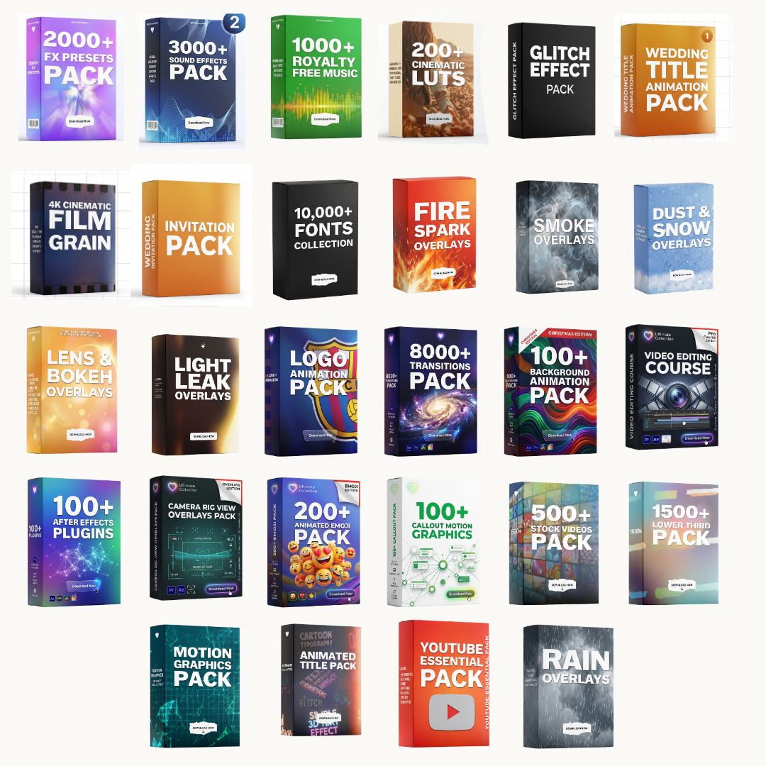 30k+ Transitions || SFX || Overlays || LUTS - Video Editing Bundle