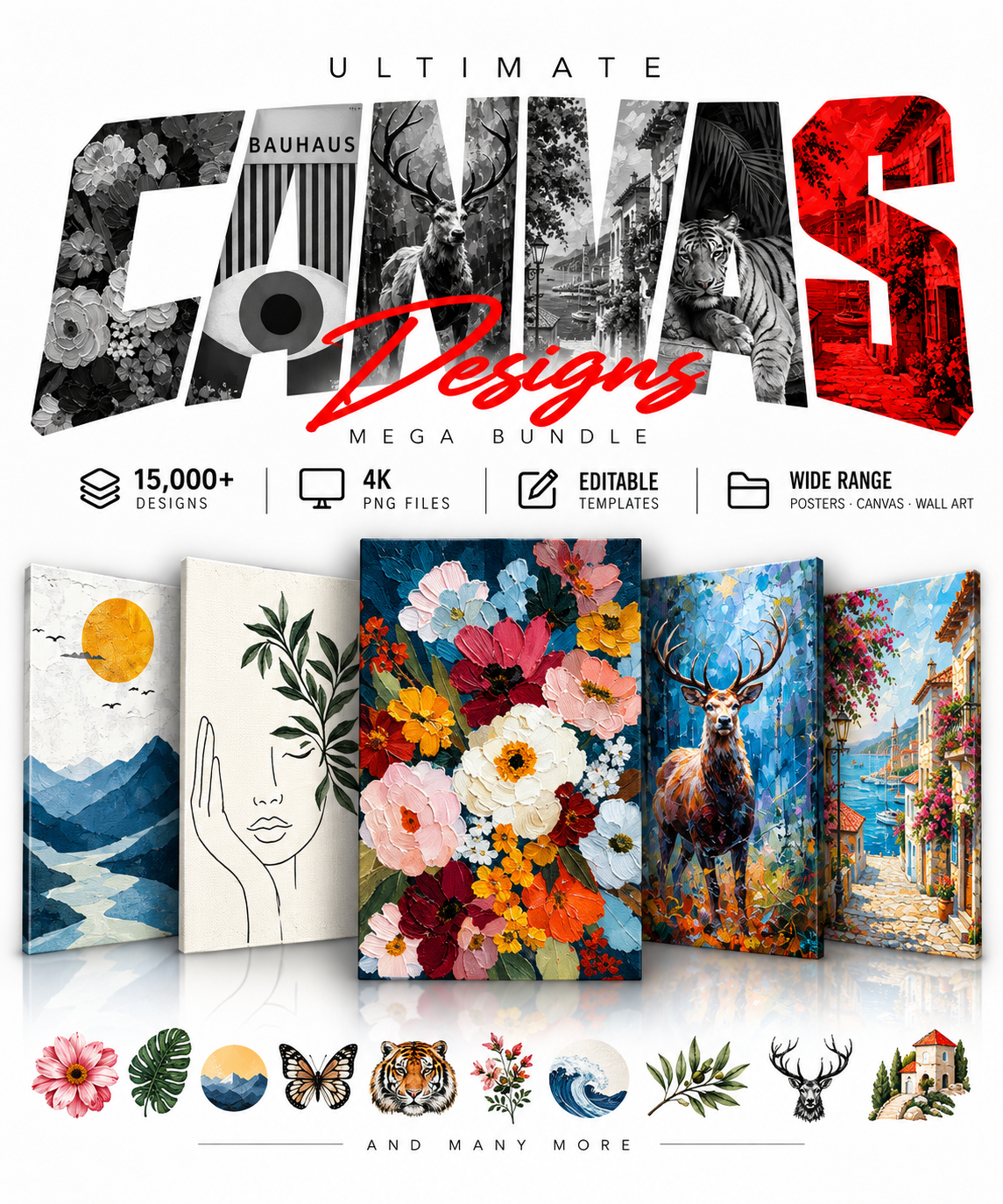 15,000 + Premium Canvas Print Designs – Editable 4K PNG Graphics