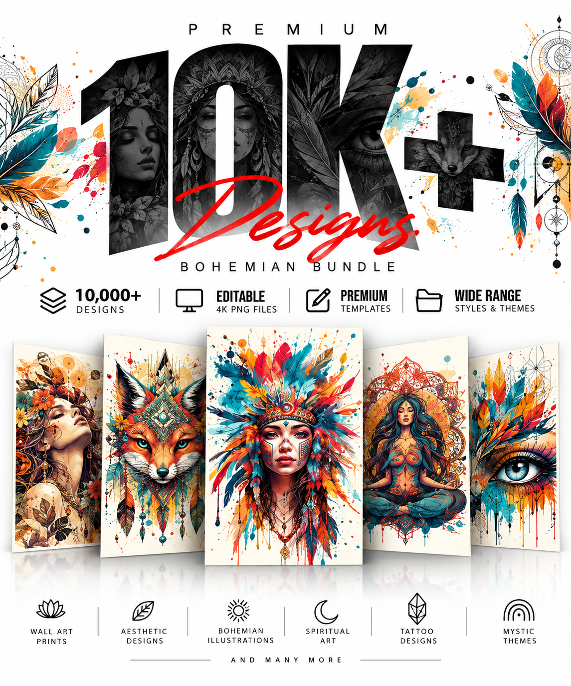 10K Premium Bohemian Printable Designs – Editable 4K PNG Graphics (2026)