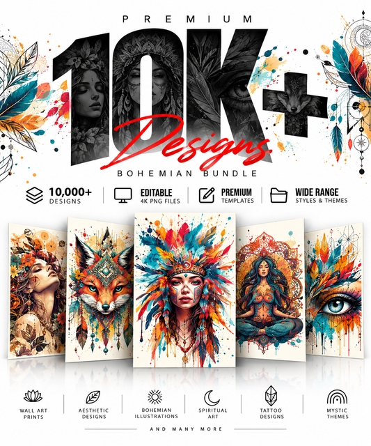 10K Premium Bohemian Printable Designs – Editable 4K PNG Graphics (2026)