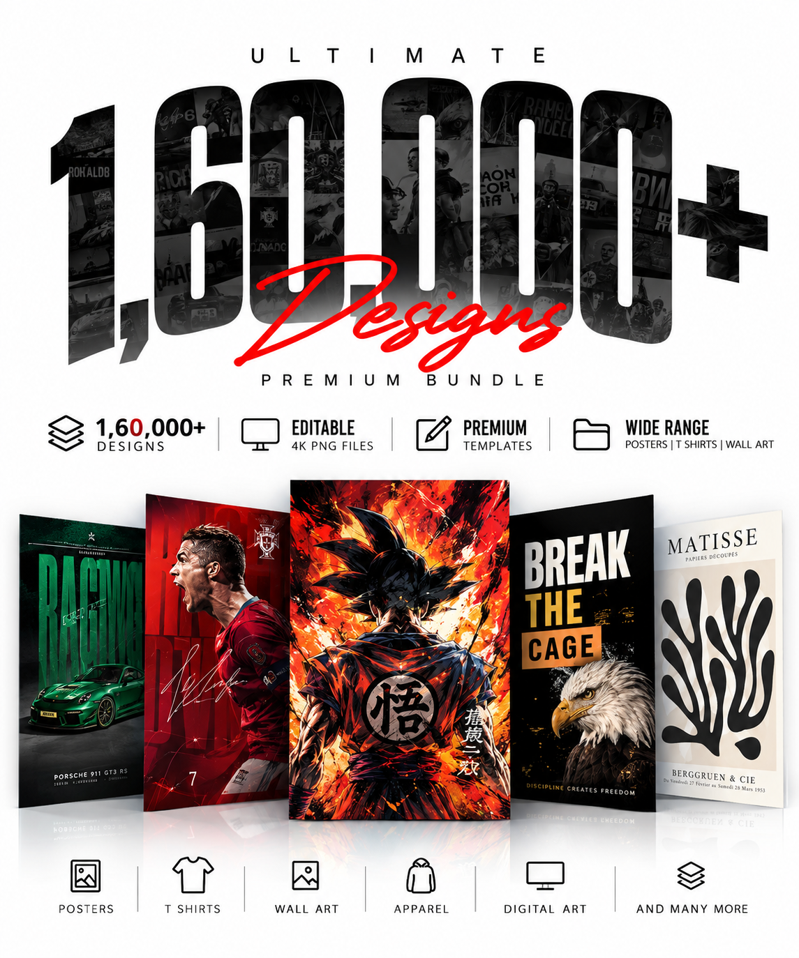 1,60,000+ COMBO | Wall art + Apparel| – Editable 4K PNG Graphics (2026) | Posters | T Shirts | Wall Art | Digital Art